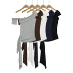 Pure Desire Ribbon Off-shoulder Tube Women's Elastic Slim-fit Asymmetric Top