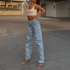 Ladies Printed Washed Women's Jeans Trousers