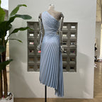 One-shoulder Pleated Hollowed-out Midriff Outfit Irregular Skirt For Women Dress