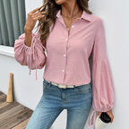 Striped Stitching Elegant Shirt For Women